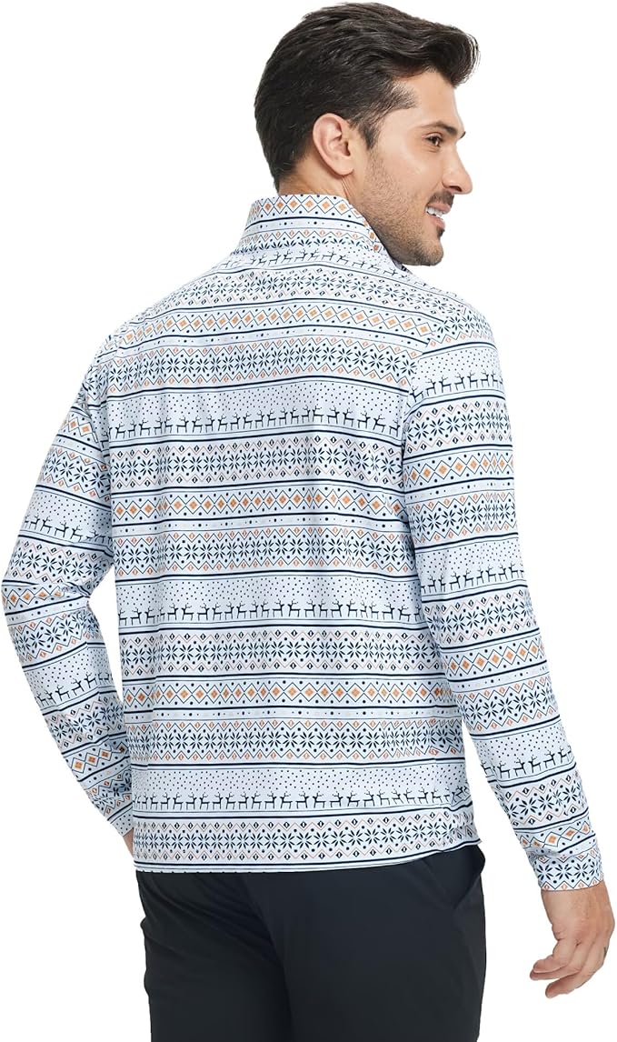M MAELREG Quarter Zip Golf Pullover Men Dry Fit Long Sleeve Performance Wicking 1/4 Zip Full Print Pullover Mens Sweatshirt