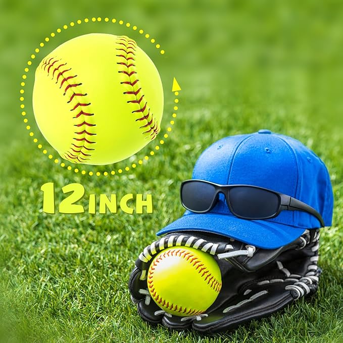 Sports Practice Softballs - 12-Inch Official Size and Weight Slowpitch Softball, Unmarked & Leather Covered Training Ball for Games, Practice and Training