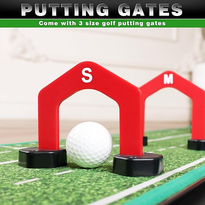 CHAMPKEY Premium Golf Putting Green Indoor with 3 Golf Putting Gates - Improves Putting Accuracy and Skill Levels Golf Putting Mat - Ideal for Indoor and Outdoor Training