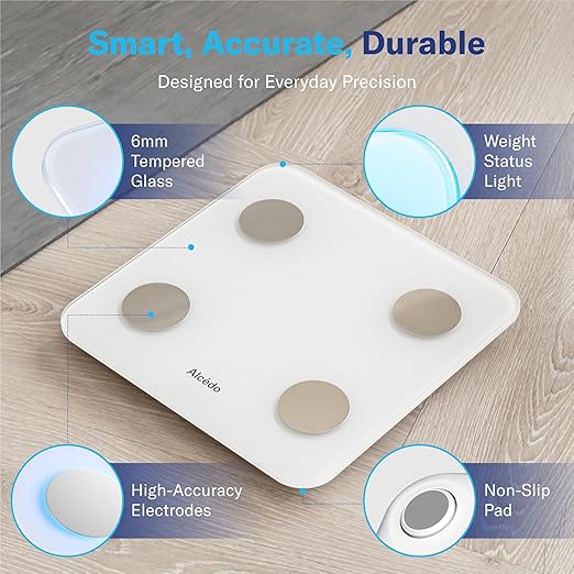 Alcedo Smart Body Fat Scale, Digital Scale with BMI, Fat Percentage, Muscle Mass, Color-Changing with Weight Variation, 400 lb, Bluetooth