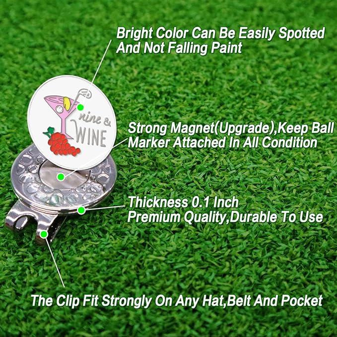 FINGER TEN Golf Ball Marker with Hat Clip Markers Assorted Patterns Value Gift Set Mark Golf Divot Tool Accessories for Men Women Kids