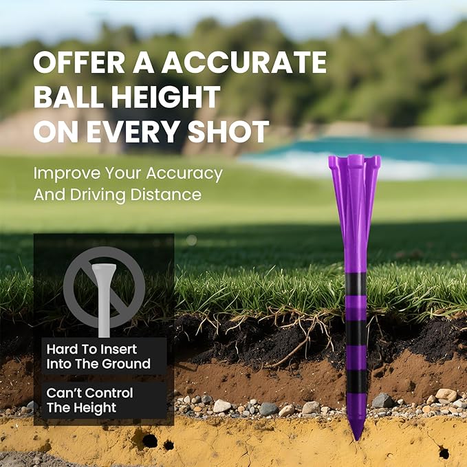 FINGER TEN Unbreakable Golf Tees Plastic 80 3 1/4" or 2 3/4" Driver Tees with 20 1 1/2" Iron Tees Assorted Pack, Low Resistance & Consistent Height Long Short Tees with Bright Colors