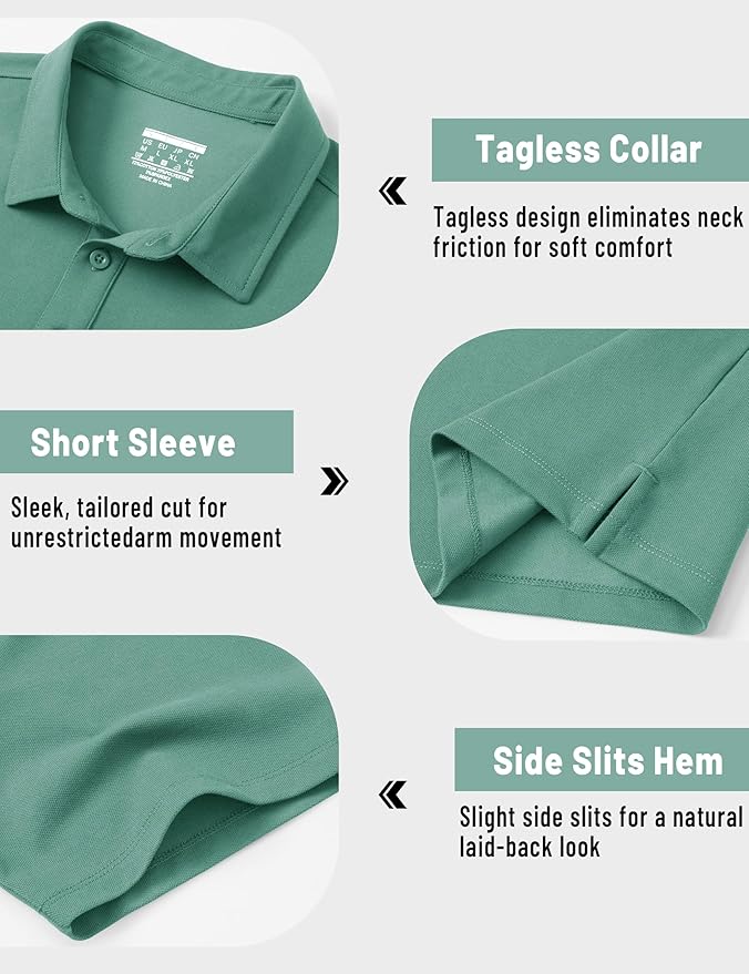 TACVASEN Mens Polo Shirts Short Sleeve Pique 3 Buttons Golf Polo Cooling Performance Moisture Wicking Shirt