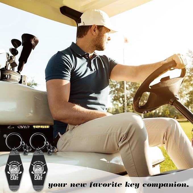 2pcs Golf Cart Keychain for Golfer, Retro Metal Car Accessories, Funny Golf Birthday Gifts Key Ring for Men Father Husband