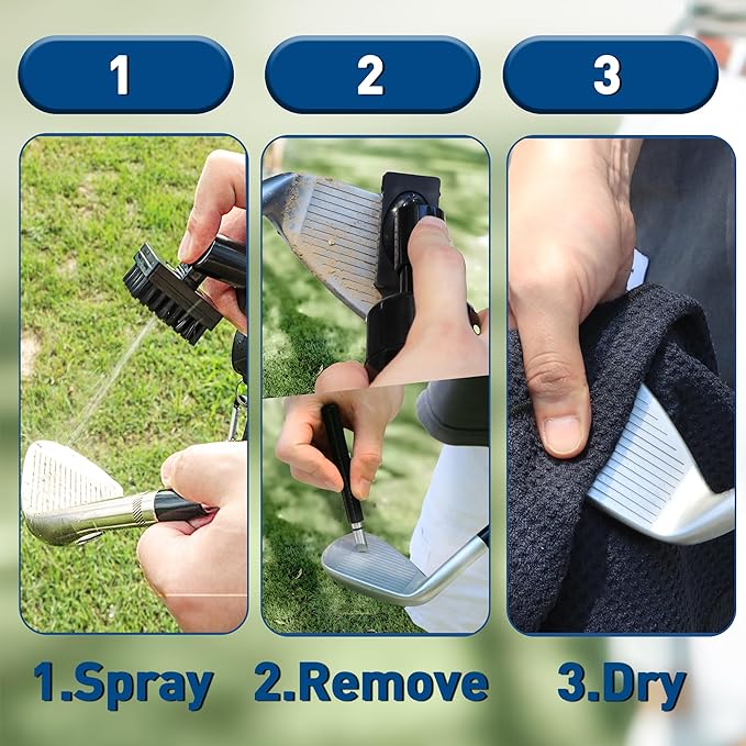 Golf Club Cleaner Brush, Golf Groove Sharpener Tool & Golf Towel, Golf Water Brush with Spray Bottle & Retractable Clip - Holds 5oz of Water, Essential Golf Accessories for Men for Golfer