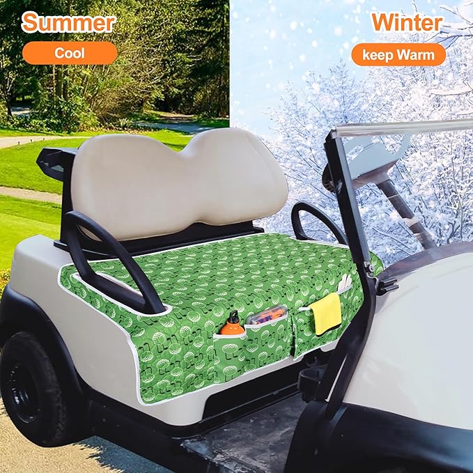 Golf Cart Seat Covers, Universal Golf Cart Seat Towel Blanket with 4 Front Pockets & Nonskid Bottom Fits for EZGO, Yamaha, Club Car and More 2 Person Seats Golf Carts