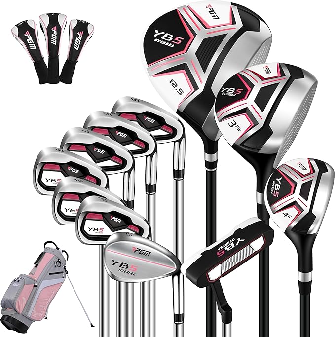 PGM 12/15 Pieces Women's Complete Golf Club Set – Full Set with 460cc Driver, Fairway Wood, Hybrid, Irons, Putter, Golf Stand Bag - Golf Clubs Women Right Handed