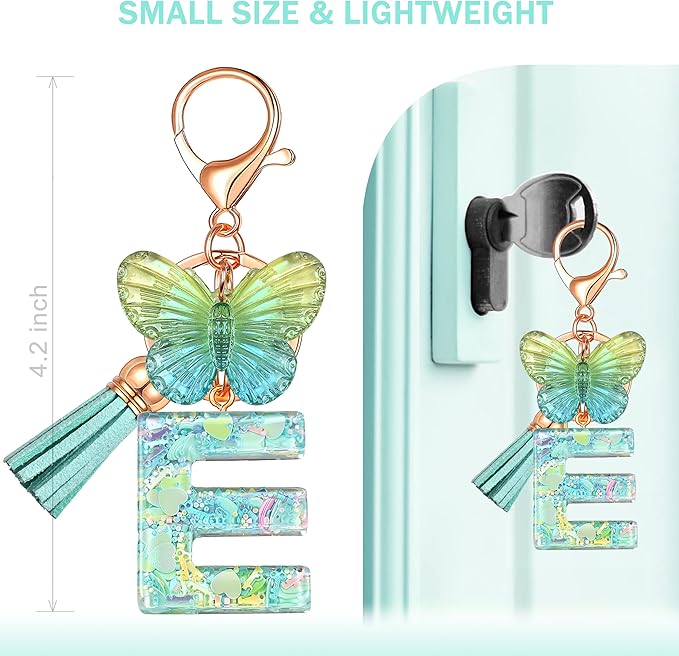 JINGUAZI Initial letter Keychains for Women Tassel Butterfly Pink Purple Cute Car Keychain for Wallet Backpack bag charm