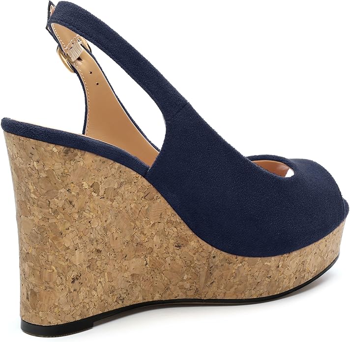 Womens Wedge Platform Sandals Peep Open Toe Slingback Buckle High Heel Dress Shoes Pumps Suede 3.94 Inch