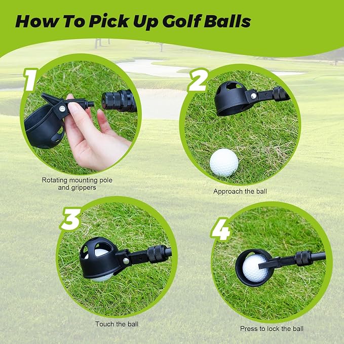 Golf Ball Retriever Telescopic, Carbon Fiber Golf Ball Picker Upper for Water, Lightweight & Durable Golf Ball Grabber with 2 Claw Sucker Tool, Golf Accessories Gifts for Men Women