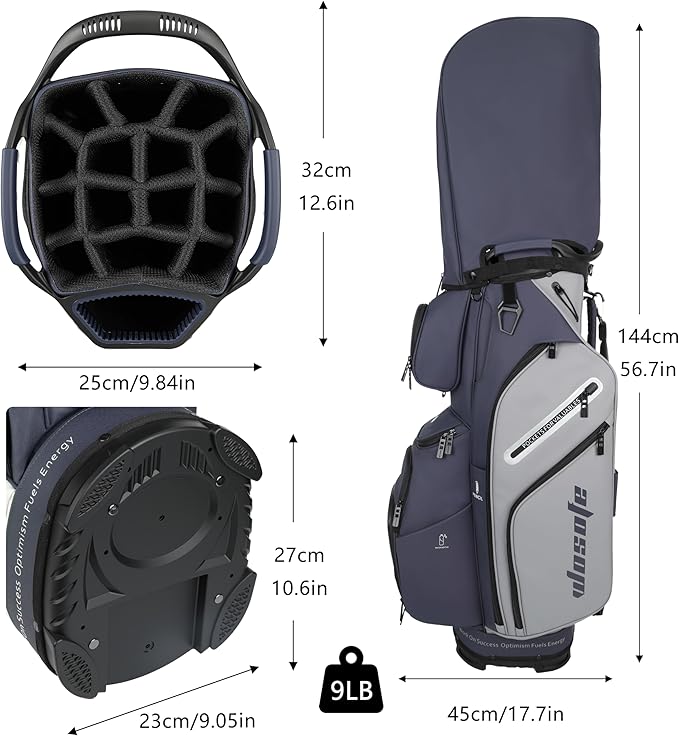 PU Leather Lightweight Men Women Blue White Black Green Golf Bag,Multiple 10 Pockets 14-Way Dividers Cooler Pouch Golf Cart Bag