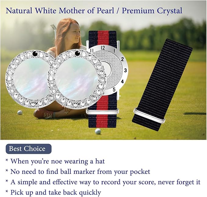Golf Ball Marker with Golf Stroke Counter Bracelet, Pearl Crystal Ball Marker, Golf Accessories, Golf Gifts, Golf Counters for Women
