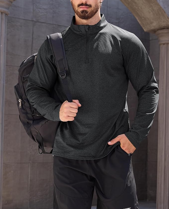 KEFITEVD Men's Quarter Zip Pullover Fleece Lined Long Sleeve Golf Shirt 1/4 Zip Sweatshirts Thermal Winter Sweaters