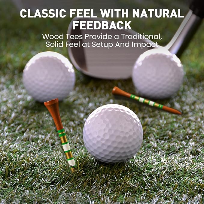 FINGER TEN Golf Tees Wood 3 1/4 2 3/4 Inch Value 50/120 Count, Durable Tees with Bright Colored Stripes for Consistent Height, 70mm 83mm Long Tees Ideal for Golfers