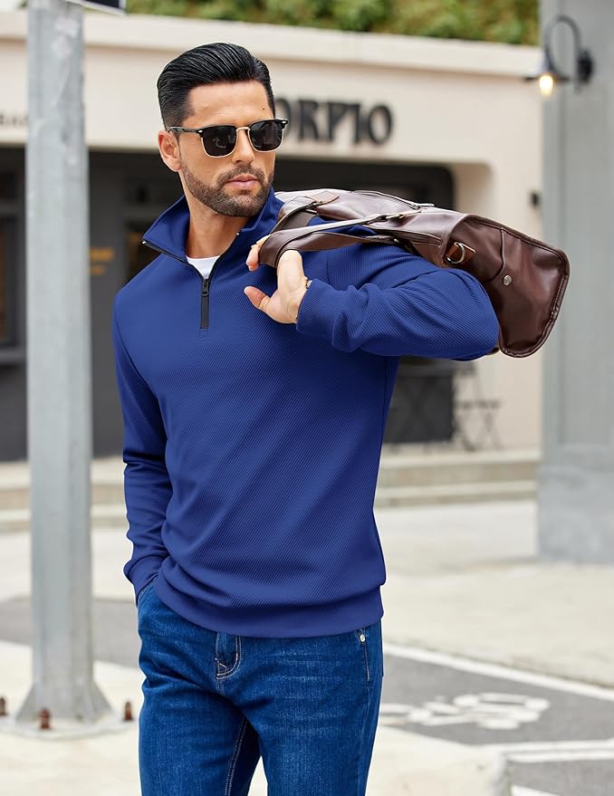COOFANDY Mens Quarter Zip Pullover Sweatshirts Lightweight Long Sleeve Mock Neck Sweater Polo