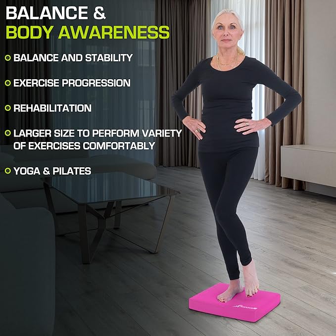 ProsourceFit Exercise Balance Pad – Large Cushioned Non-Slip Foam Mat & Knee Pad for Fitness, Stability Training, Physical Therapy, Yoga 15"x19", Pink