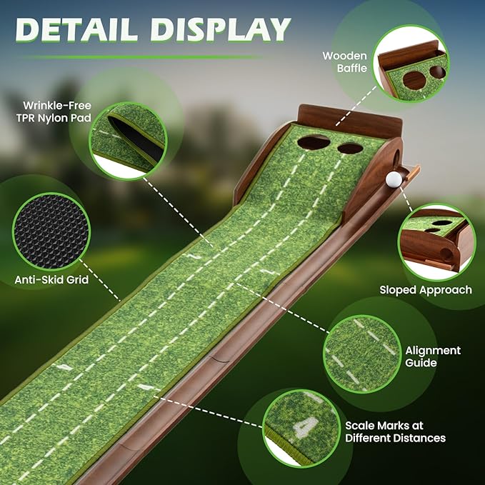 ULTIMATE Indoor/Outdoor Golf Putting Mat, Golf Putting Green w/Automatic Ball Return System, Putter Alignment Guides for Training & Practicing, Golf Practice Equipment for Home & Office