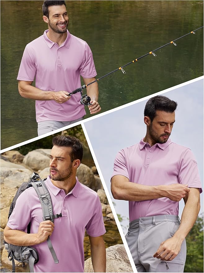 TACVASEN Mens Polo Shirt Short Sleeve Tactical Performance Collared Work Golf Shirts Dry Fit Pique Polos for Summer