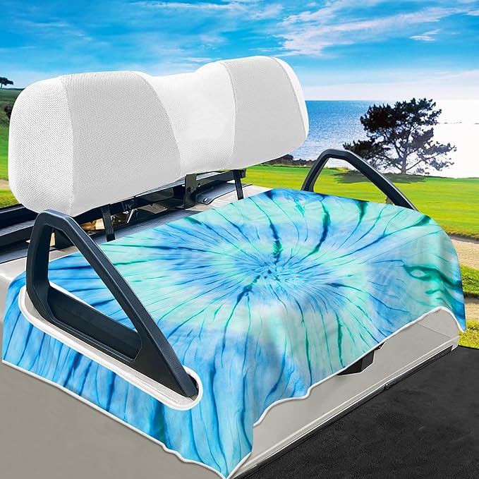 YOKYHOM Golf Cart Seat Covers, Tie-dye Light Blue Golf Cart Front Seat Towel/Blanket Fit for EZGO/Yamaha/Club Car and More Golf Carts, 100% Microfiber, Keeps Your Seat Cool and Clean, 51''x 31''