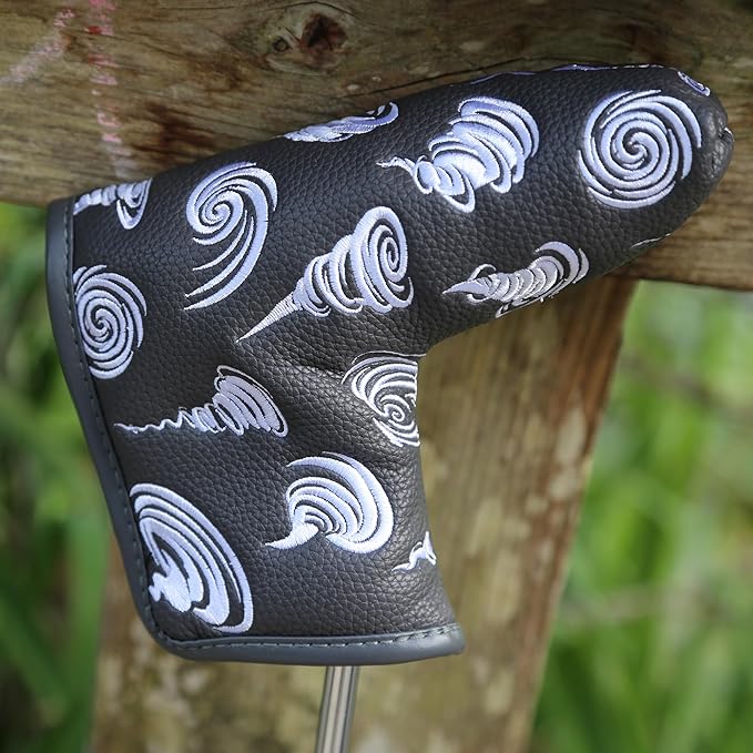 Golf Club Headcover, Premium Leather Embroidery Mallet Putter Cover Blade Head Covers, Stylish Golf Accessories, Great Golf Gifts for Men and Women Golfers
