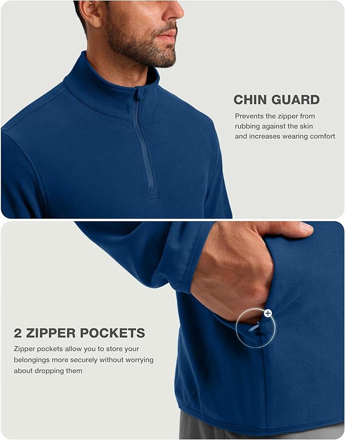 G Gradual Mens Quarter Zip Pullover Fleece with 2 Zipper Pockets Long Sleeve Golf Shirt Winter Athletic Sweater Lightweight
