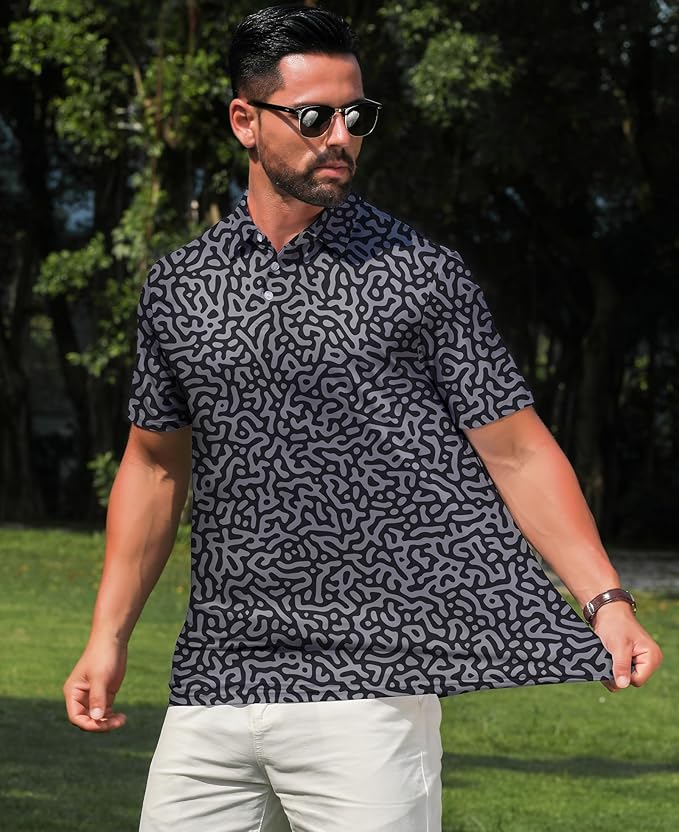 zeetoo Men's Polo Shirts Hawaiian Golf Polos Shirts Short Sleeve Performance Moisture Wicking Mens Golf Shirts