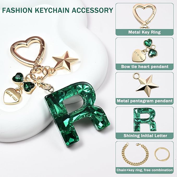 Cute Bling Keychain initial Letter Butterfly Star Pink Purple Gift for Women Girls Bag Cup Charms Accessories