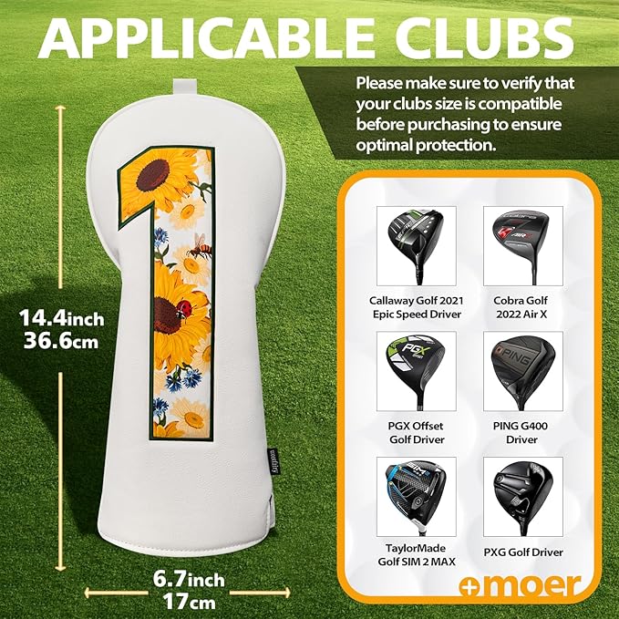 Golf Club Cover for Driver Fairway Wood Hybrid Mallet Putter Cover, Wootfairy Golf Club Headcovers Waterproof Leather White Accessories Compatible with Taylormade Odyssey and More Brand