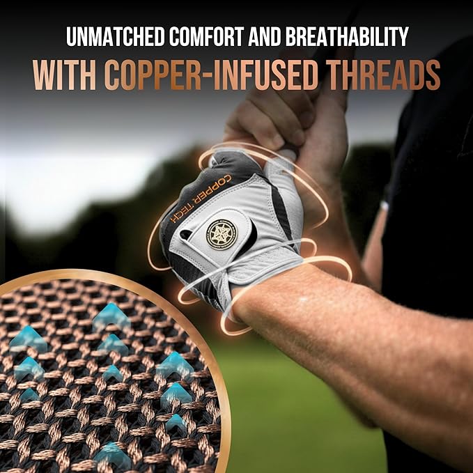 Copper Tech Golf Gloves Men Right Handed Golfer or Left Handed Golfer (2nd Gen) | Copper Compression Joint Support Golf Glove