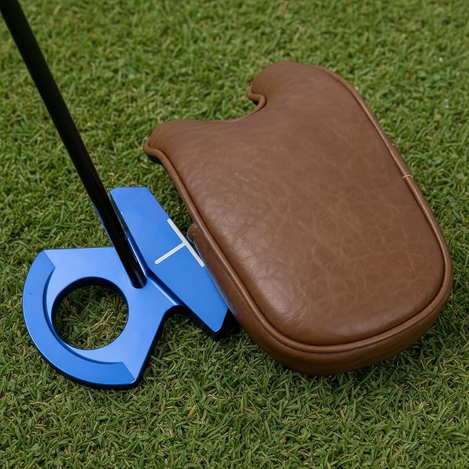 Golf Putter Covers Mallet Putter Headcover for Golf DF3 Putter, Brown Putter Cover Magnetic Closure Premium Leather Mallet Putter Covers for 2 Ball Putter