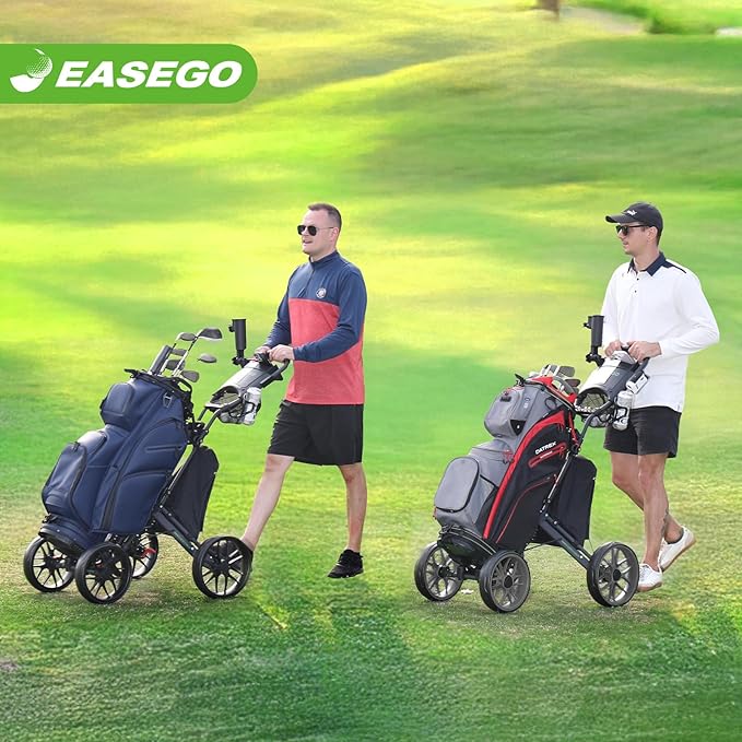 Golf Push Cart 4 Wheel : Golf Walking Carts with Phone Holder/Cup Holder/Umbrella Holder/Foot Brake/Cooler Basket 3 Wheel Superlite Golf Pull Cart All-Terrain Golf Caddy Carts
