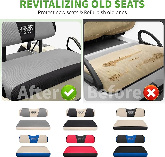 10L0L Universal Golf Cart Seat Covers Dress UP Older Golf Cart Durable Breathable Material Fit Like a Glove for EZGO TXT RXV Club Car DS, Easy to Install