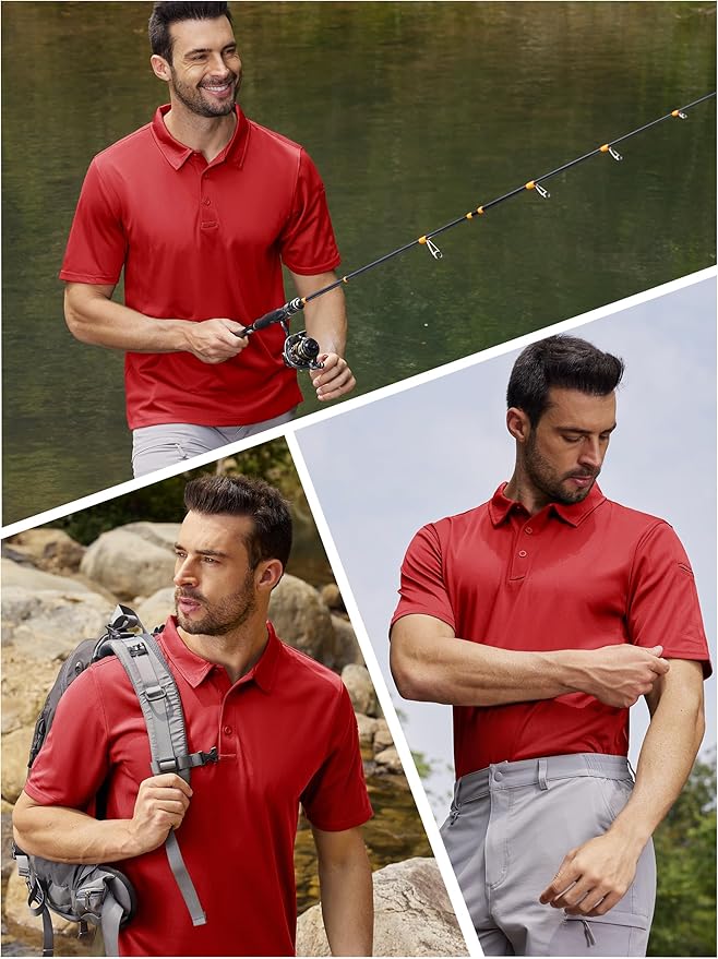 TACVASEN Mens Polo Shirt Short Sleeve Tactical Performance Collared Work Golf Shirts Dry Fit Pique Polos for Summer