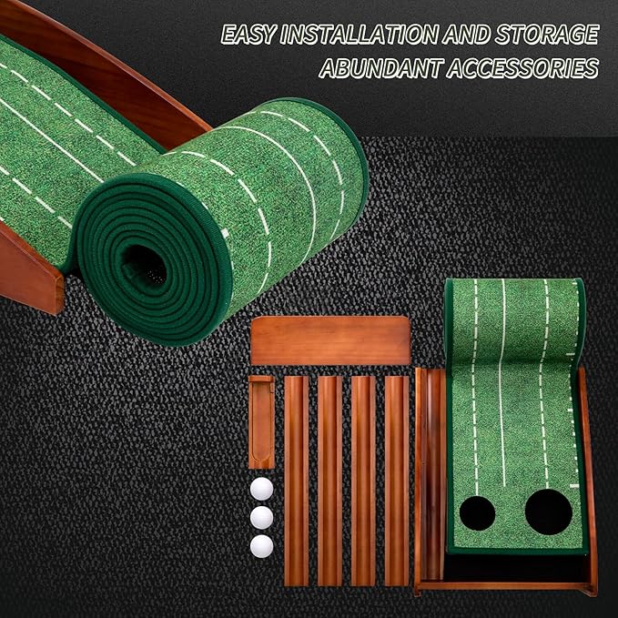 Putting Green Indoor,Golf Putting Mat with Auto Ball Return,Premium Crystal Velvet Surface, Practice Putting mat, Perfect Training Aid & Gift for Golf Lovers Christmas
