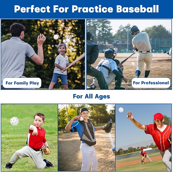 Coopay 12/50/100 Pack Baseball Practice Balls Plastic Training Balls Lightweight Hollow Softballs with a Drawstring Bag for Hitting, Baseball Training Indoor Outdoor Use