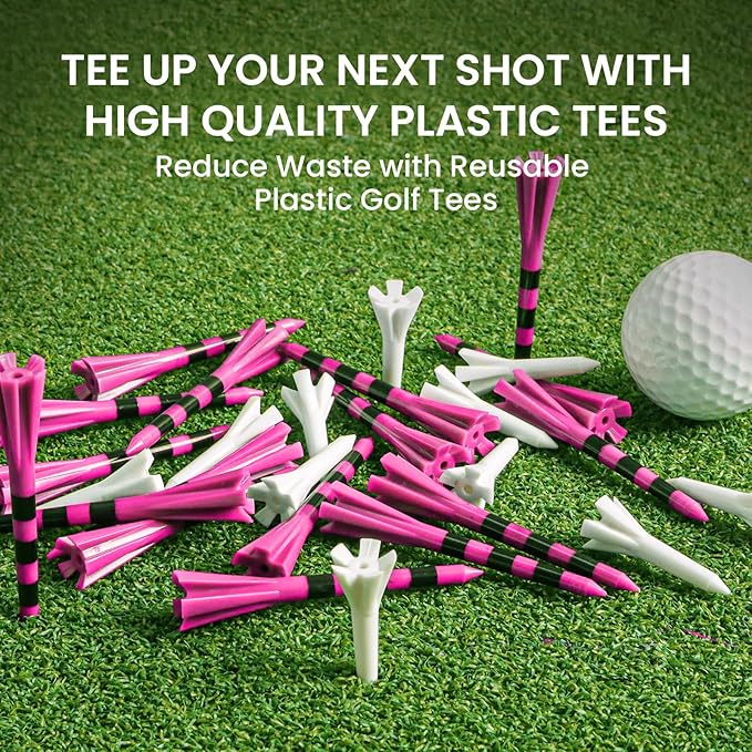 FINGER TEN Unbreakable Golf Tees Plastic 80 3 1/4" or 2 3/4" Driver Tees with 20 1 1/2" Iron Tees Assorted Pack, Low Resistance & Consistent Height Long Short Tees with Bright Colors
