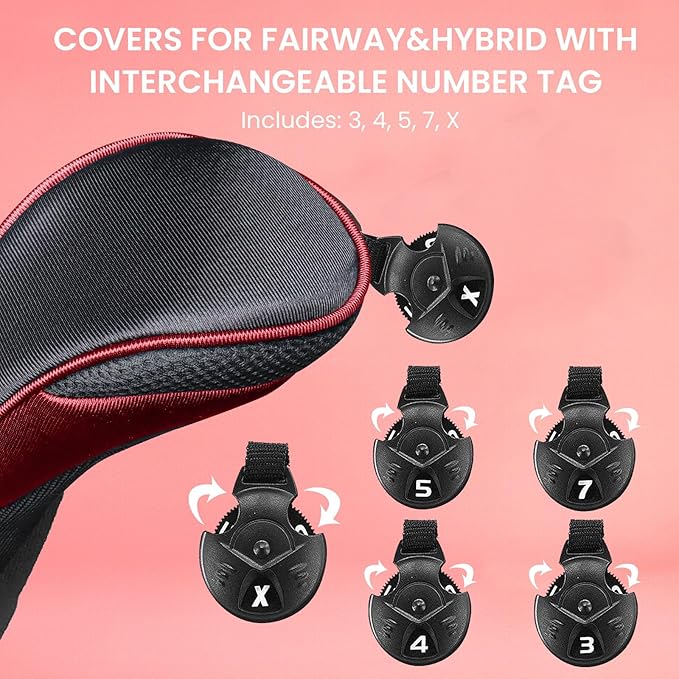 FINGER TEN Golf Club Head Covers for Woods Driver Fairway Hybrid Value 3/5 Pack, Long Headcover Interchangeable Accessories for Ultimate Club Protection