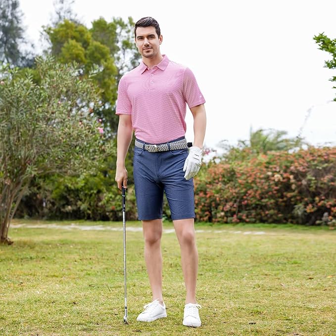 Golf Shirts for Men Dry Fit Short Sleeve Print Performance Moisture Wicking Polo Shirt