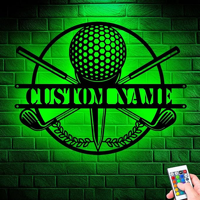 Custom Golfing Golf Player Metal Sign, Personalized Wall Art with LED Lights, Unique Home Decor Gift for Golf Lovers, Hanging Decor for Garage, Man Cave, or Home Office