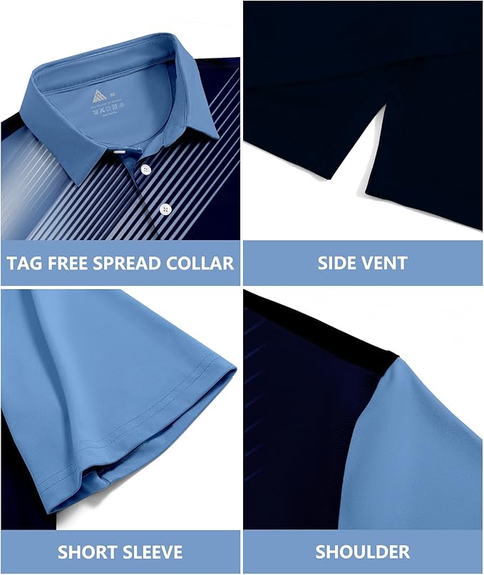 JACKETOWN Mens Polo Shirts Short Sleeve Print Dry Fit Performance Moisture Wicking Casual Collared Golf Shirts