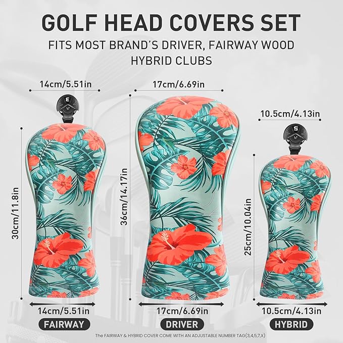 FINGER TEN Golf Club Head Covers for Woods Driver Fairway Hybrid with Interchangeable Number Tag 1 3 5 Premium Leather Headcovers for Women Men