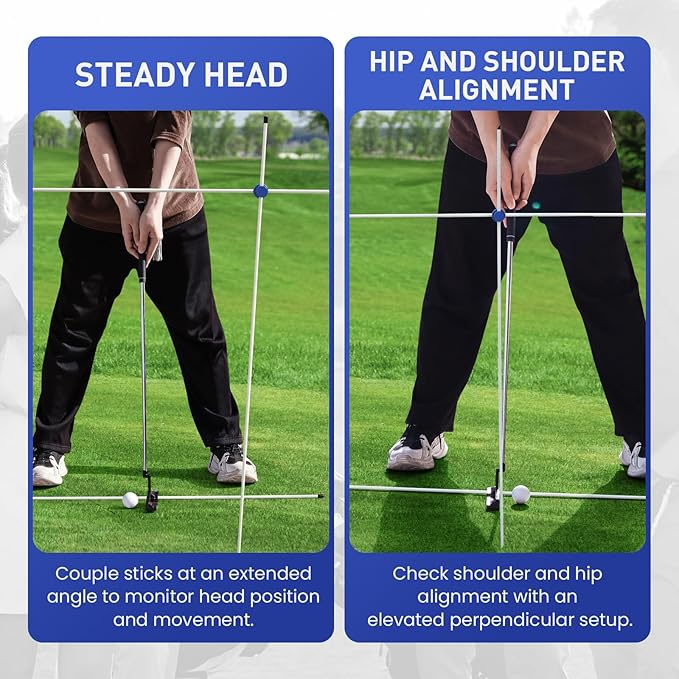 FINGER TEN Golf Alignment Sticks Rods Swing Trainer Tools 48 Inch 2 Or 3 Pack, Fits in Golf Bag Tour Stickers Practice Training Aid