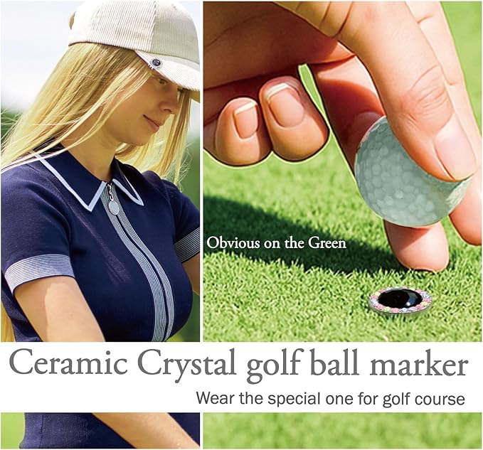 Golf Ball Marker Hat Clip with Ceramic Crystal Ball Marker (20mm Small Size) Gifts Accessories for Golfers
