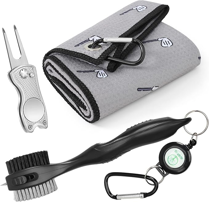 Mile High Life Printed Golf Towel(16"x24"), Brush Tool Kit, Divot Repair Tool, Microfiber Towel，Brush with 2FT Retractable Cord, Repair Tool w Magnetic Golf Ball Marker