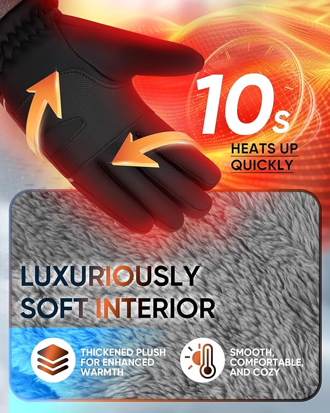 Winter Gloves for Women Men, Waterproof and Warm, Sensitive Touch Gloves for Cycling Running Working Outdoor Activities, Black
