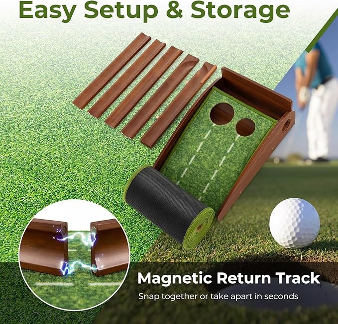 Indoor Golf Putting Mat with Putter & 5 Balls, Auto Ball Return Set, Velvet Matt for Home, Office, Backyard, Golf Gift