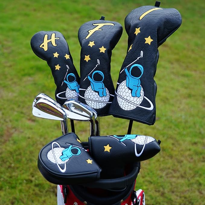 Astronaut Series Golf Headcovers, Synthetic Leather Golf Head Covers for Driver, Fairway Wood and Hybrid, Golf Putter Covers for Mallet and Blade