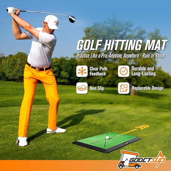 Golf Hitting Mat with Instant Swing Path Feedback, Extra Replaceable Golf Practice Mat for Home Outdoor Use, Turf Driving Impact Swing Pad, Non-Slip Rubber Base Training Aid, Gifts Idea