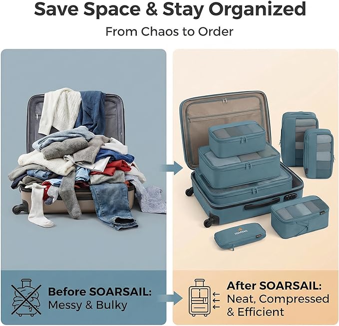 4 Piece Compression Packing Cubes for Suitcases and Backpack, Lightweight Travel Organizer Bags (Gray Blue)
