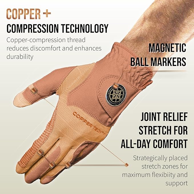 Copper Tech Golf Gloves Men Right Handed Golfer or Left Handed Golfer (2nd Gen) | Copper Compression Joint Support Golf Glove